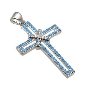 copper christian Cross pendant pave zircon, platinum plated, approx 19-30mm