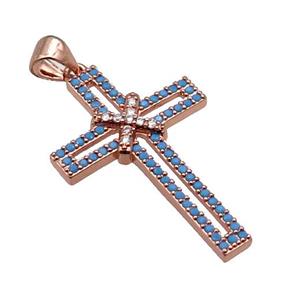 copper christian Cross pendant pave zircon, rose gold, approx 19-30mm