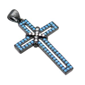 copper christian Cross pendant pave zircon, black plated, approx 19-30mm