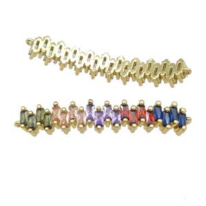 copper stick connector pave zircon, multicolor, gold plated, approx 7-40mm