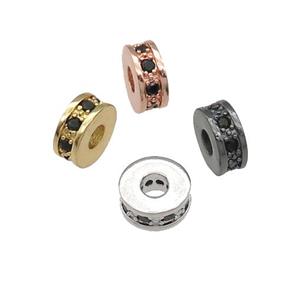 copper heishi spacer beads pave zircon, large hole, mixed, approx 7mm, 3mm hole