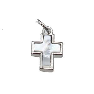 copper cross pave shell, platinum plated, approx 8-10mm