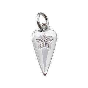 copper dart star pendant pave zircon, platinum plated, approx 7-13mm