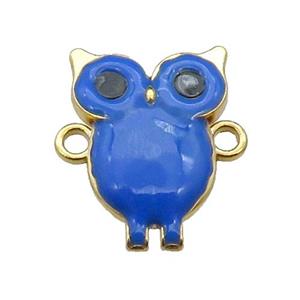 copper Owl connector with blue enamel, gold plated, approx 16-23mm