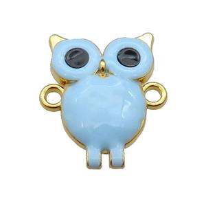 copper Owl connector with blue enamel, gold plated, approx 16-23mm