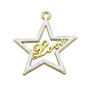 copper Star pendant with white enamel, LOVE, gold plated, approx 33-35mm