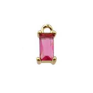 copper rectangle pendant pave hotpink zircon, gold plated, approx 7mm