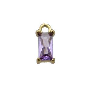 copper rectangle pendant pave purple zircon, gold plated, approx 7mm