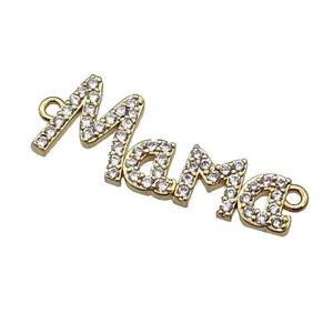 copper MaMa connector pave zircon, gold plated, approx 10-26mm