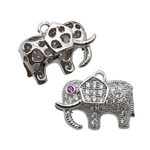 copper Elephant pendant pave zircon, platinum plated, approx 10-15mm