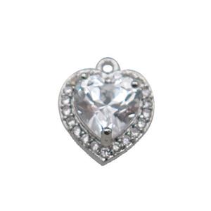 copper Heart pendant pave zircon, platinum plated, approx 9mm