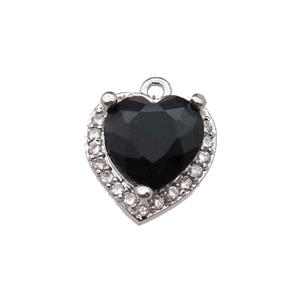 copper Heart pendant pave zircon, black, platinum plated, approx 9mm