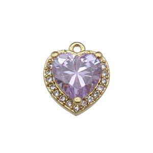 copper Heart pendant pave zircon, lavender, gold plated, approx 9mm