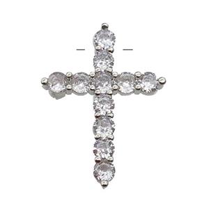 copper Cross pendant pave zircon, platinum plated, approx 20-27mm