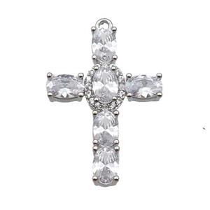 copper Cross pendant pave zircon, platinum plated, approx 18-26mm