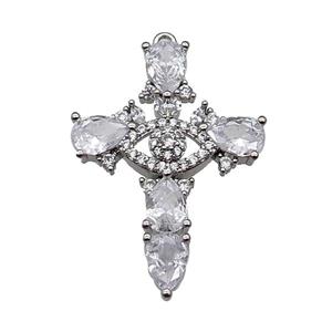 copper Cross pendant pave zircon, platinum plated, approx 23-33mm