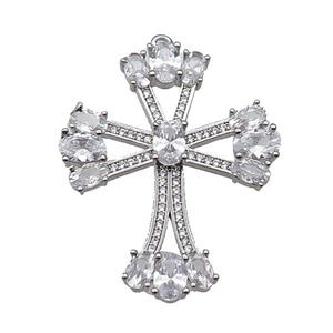 copper Cross pendant pave zircon, platinum plated, approx 28-34mm