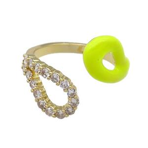 copper Ring pave zircon with yellow enamle gold plated, approx 9mm, 18mm dia