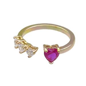 copper Heart Ring pave zircon hotpink gold plated, approx 6mm, 4mm, 18mm dia