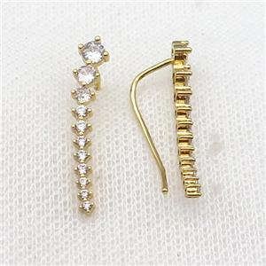 copper Hook Earring pave zircon gold plated, approx 30mm