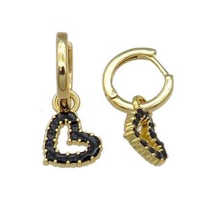 copper Hoop Earring black enamel heart gold plated, approx 11mm, 14mm dia