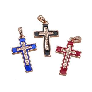 mix copper Cross pendant pave zircon enamel rose gold, approx 17-25mm