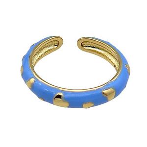 copper Ring with blue enamel gold plated, approx 18mm dia