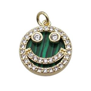 copper circle pendant pave zircon malachite Emoji gold plated, approx 16mm dia