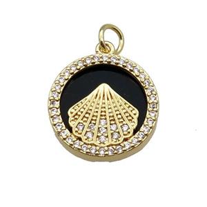 copper circle pendant pave zircon black stone Fan gold plated, approx 16mm dia