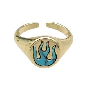 copper Ring pave turquoise flame gold plated, approx 12mm, 18mm dia