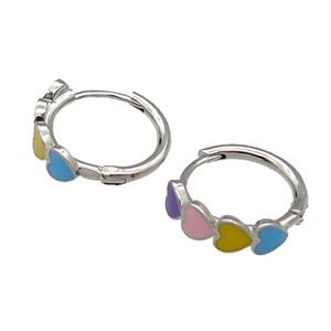 copper Heart Hoop Earrings multicolor enamel platinum plated, approx 16mm dia