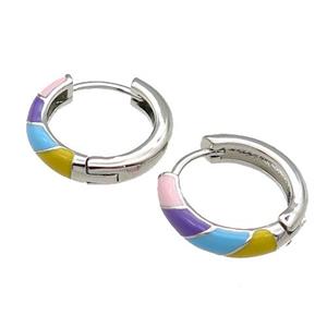 copper Hoop Earrings multicolor enamel platinum plated, approx 16mm dia