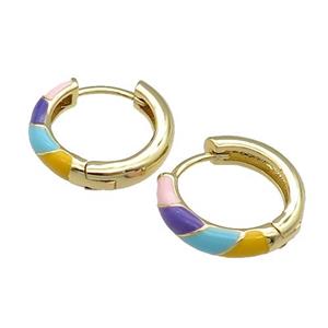 copper Hoop Earrings multicolor enamel gold plated, approx 16mm dia