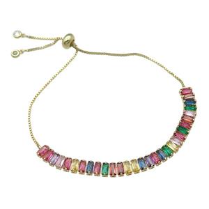 Copper Bracelet Pave Multicolor Zircon Adjustable Gold Plated, approx 6mm, 90mm, 26cm length