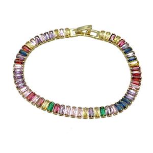 Copper Bracelet Pave Multicolor Zircon Gold Plated, approx 6mm, 17cm length