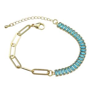 Copper Bracelet Pave Aqua Zircon Gold Plated, approx 6-70mm, 5-15mm, 17-21cm length