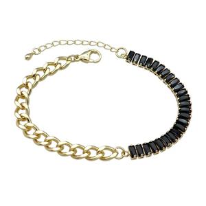 Copper Bracelet Pave Black Zircon Gold Plated, approx 6-70mm, 6.5mm, 17-21cm length