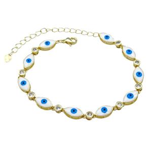 Copper White Enamel Evil Eye Bracelet Pave Zircon Gold Plated, approx 6.5-12mm, 18-25cm length