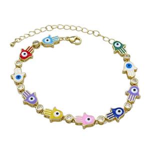 Copper Hamsahand Bracelet Evil Eye Mix Color Enamel Gold Plated, approx 9-11mm, 17-24cm length