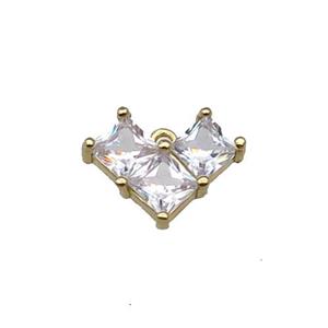 Copper Heart Pendant Pave Zircon Gold Plated, approx 12-16mm