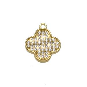 Copper Clover Pendant Pave Zircon Gold Plated, approx 13mm