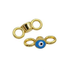 Copper Connector Evil Eye Blue Enamel Gold Plated, approx 6mm, 4mm hole