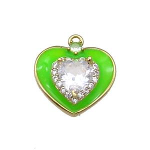 Copper Heart Pendant Pave Zircon MintGreen Enamel Gold Plated, approx 17mm