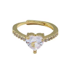 Copper Heart Ring Pave Zircon Adjustable Gold Plated, approx 8mm, 18mm dia