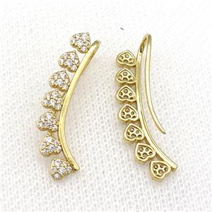 Copper Hook Earring Pave Zircon Heart Gold Plated, approx 30mm