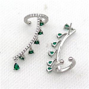 Copper Clip Earring Pave Green Zircon Platinum Plated, approx 4mm, 14.5mm, 30mm