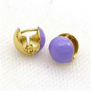 Copper Latchback Earring Lavender Enamel Gold Plated, approx 12mm