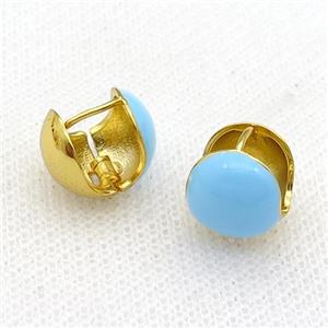 Copper Latchback Earring Blue Enamel Gold Plated, approx 12mm