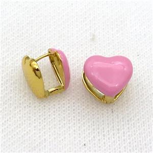 Copper Latchback Earring Pink Enamel Heart Gold Plated, approx 13mm