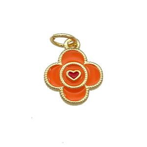 Copper Clover Pendant Orange Enamel Gold Plated, approx 10mm